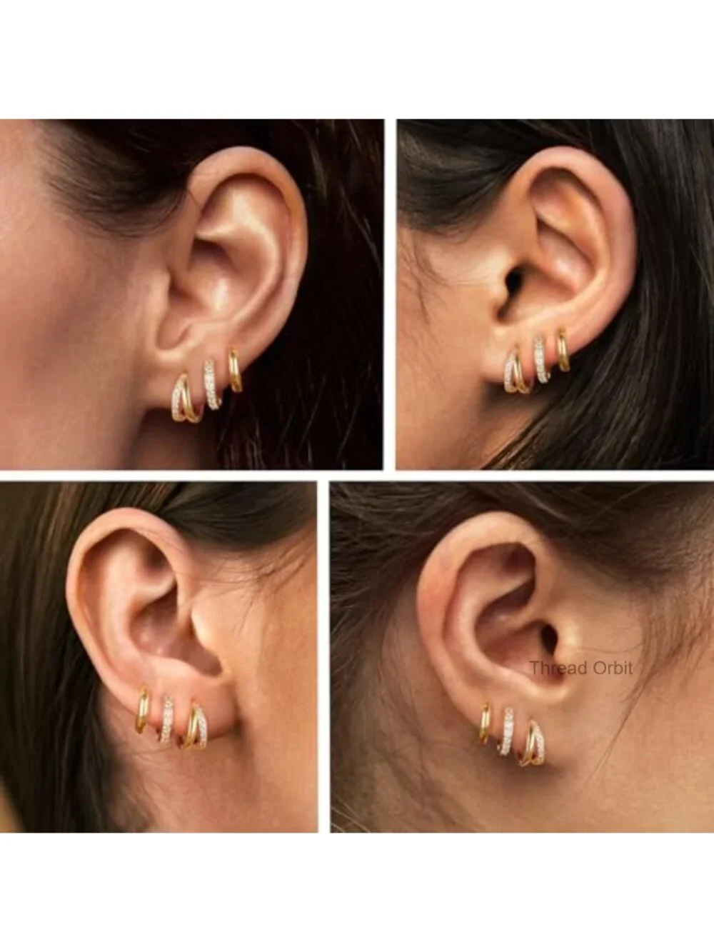 Surgical Steel Gold Huggie Hoop Earrings Set Hypoallergenic Cubic Zirconia 3